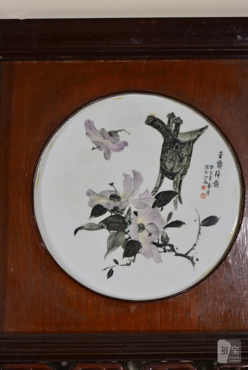 近现代 魏焕明、余少良合作双面粉彩山水人物八联落地大屏风 - 图35
